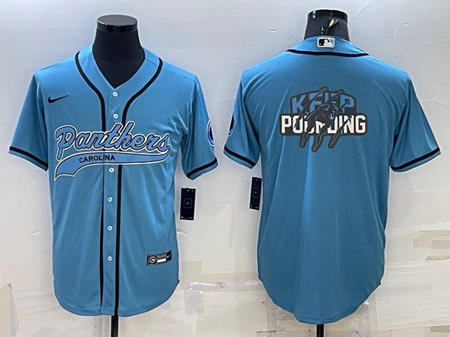 Men's Carolina Panthers Blue Team Big Logo With Patch Cool Base Stitched Baseball Jersey